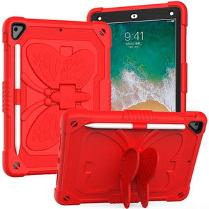 Pure Color PC + Silicone Anti-drop Protective Case with Butterfly Shape Holder & Pen Slot For iPad 9.7 2018 & 2017 / Pro 9.7 inch / Air 2 / 6(Red)