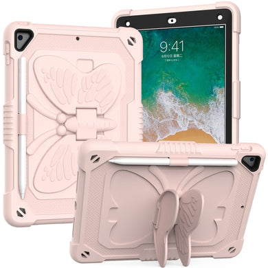 Pure Color PC + Silicone Anti-drop Protective Case with Butterfly Shape Holder & Pen Slot For iPad 9.7 2018 & 2017 / Pro 9.7 inch / Air 2 / 6(Rose Pink)