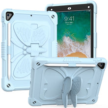 Pure Color PC + Silicone Anti-drop Protective Case with Butterfly Shape Holder & Pen Slot For iPad 9.7 2018 & 2017 / Pro 9.7 inch / Air 2 / 6(Ice Crystal Blue)