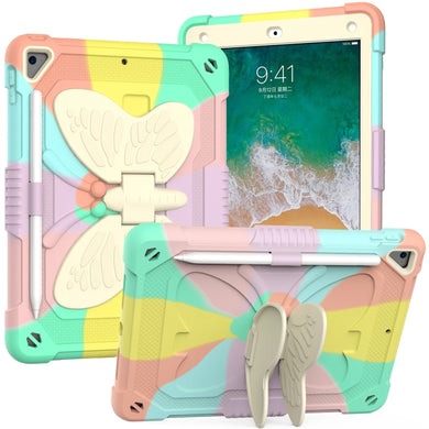 Beige PC + Silicone Anti-drop Protective Case with Butterfly Shape Holder & Pen Slot For iPad 9.7 2018 & 2017 / Pro 9.7 inch / Air 2 / 6(Colorful Rose Gold)