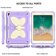 Beige PC + Silicone Anti-drop Protective Case with Butterfly Shape Holder & Pen Slot For iPad 9.7 2018 & 2017 / Pro 9.7 inch / Air 2 / 6(Beige + Light Purple)