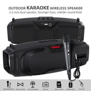 New Rixing NR-6012M Bluetooth 5.0 Portable Outdoor Karaoke Wireless Bluetooth Speaker with Microphone & Shoulder Strap(Black)