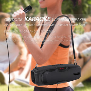 New Rixing NR-6012M Bluetooth 5.0 Portable Outdoor Karaoke Wireless Bluetooth Speaker with Microphone & Shoulder Strap(Black)