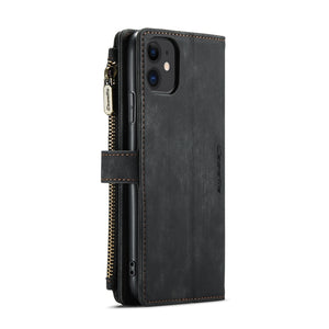 For iPhone 11 CaseMe-C30 PU + TPU Multifunctional Horizontal Flip Leather Case with Holder & Card Slot & Wallet & Zipper Pocket (Black)