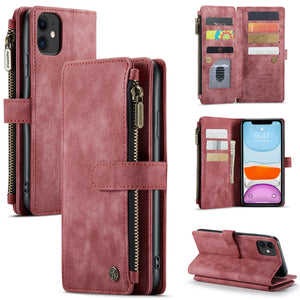 For iPhone 11 CaseMe-C30 PU + TPU Multifunctional Horizontal Flip Leather Case with Holder & Card Slot & Wallet & Zipper Pocket (Red)