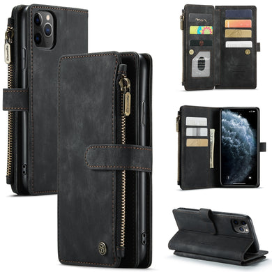 For iPhone 11 Pro Max CaseMe-C30 PU + TPU Multifunctional Horizontal Flip Leather Case with Holder & Card Slot & Wallet & Zipper Pocket (Black)