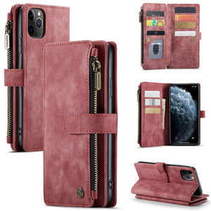 For iPhone 11 Pro Max CaseMe-C30 PU + TPU Multifunctional Horizontal Flip Leather Case with Holder & Card Slot & Wallet & Zipper Pocket (Red)