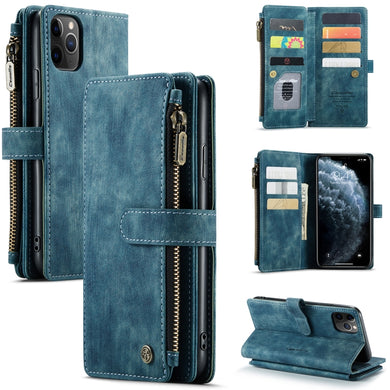 For iPhone 11 Pro Max CaseMe-C30 PU + TPU Multifunctional Horizontal Flip Leather Case with Holder & Card Slot & Wallet & Zipper Pocket (Blue)
