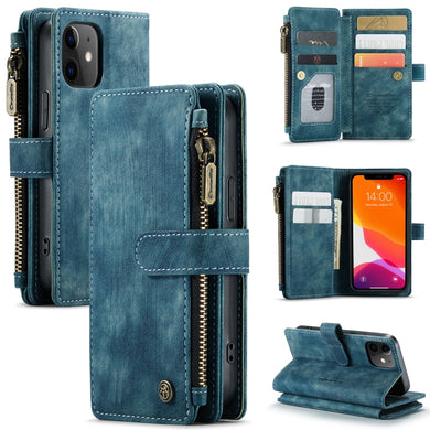 For iPhone 12 mini CaseMe-C30 PU + TPU Multifunctional Horizontal Flip Leather Case with Holder & Card Slot & Wallet & Zipper Pocket (Blue)
