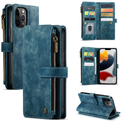 For iPhone 12 Pro Max CaseMe-C30 PU + TPU Multifunctional Horizontal Flip Leather Case with Holder & Card Slot & Wallet & Zipper Pocket(Blue)