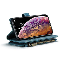 For iPhone X / XS CaseMe-C30 PU + TPU Multifunctional Horizontal Flip Leather Case with Holder & Card Slot & Wallet & Zipper Pocket(Blue)