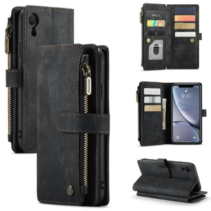 For iPhone XR CaseMe-C30 PU + TPU Multifunctional Horizontal Flip Leather Case with Holder & Card Slot & Wallet & Zipper Pocket(Black)