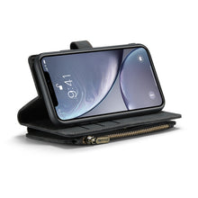 For iPhone XR CaseMe-C30 PU + TPU Multifunctional Horizontal Flip Leather Case with Holder & Card Slot & Wallet & Zipper Pocket(Black)
