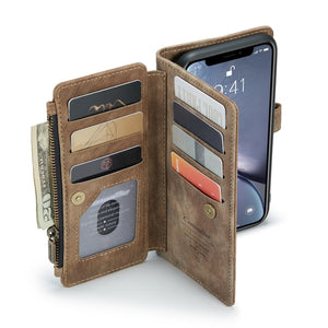 For iPhone XR CaseMe-C30 PU + TPU Multifunctional Horizontal Flip Leather Case with Holder & Card Slot & Wallet & Zipper Pocket(Brown)