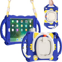 Cute Cat King Kids Shockproof Silicone Tablet Case with Holder & Shoulder Strap & Handle For iPad mini 2019 / 4 / 3 / 2 / 1(Dark Blue)
