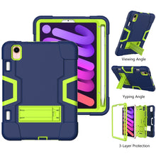 For iPad mini 6 Contrast Color Robot Shockproof Silicone + PC Protective Tablet Case with Holder & Pen Slot(Navy Blue Mint Green)