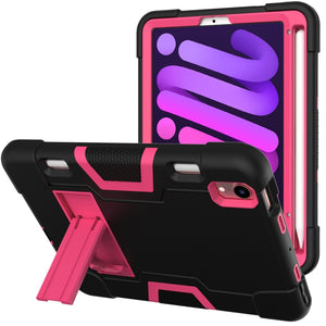 For iPad mini 6 Contrast Color Robot Shockproof Silicone + PC Protective Tablet Case with Holder & Pen Slot(Black Rose Red)