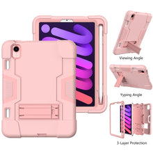 For iPad mini 6 Contrast Color Robot Shockproof Silicone + PC Protective Tablet Case with Holder & Pen Slot(Rose Gold)