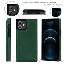 For iPhone 12 mini Cross-body Square Double Buckle Flip Card Bag TPU+PU Case with Card Slots & Wallet & Photo & Strap (Green)