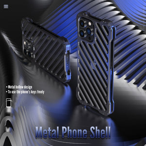 For iPhone 13 R-JUST RJ-50 Hollow Breathable Armor Metal Shockproof Protective Case(Deep Space Grey)