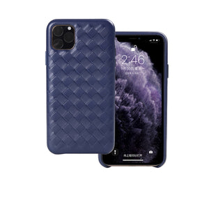For iPhone 11 Woven Texture Sheepskin Leather Back Cover Semi-wrapped Shockproof Case (Blue)
