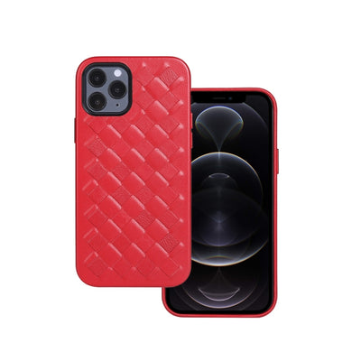 For iPhone 12 / 12 Pro Woven Texture Sheepskin Leather Back Cover Full-wrapped Shockproof Case(Red)