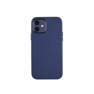 For iPhone 12 / 12 Pro Mesh Texture Cowhide Leather Back Cover Full-wrapped Shockproof Case(Blue)