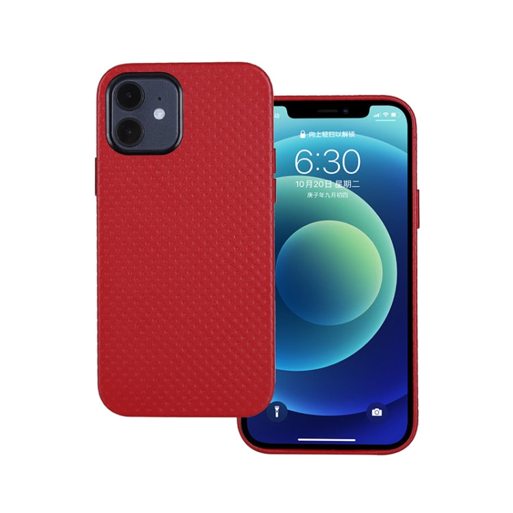 For iPhone 12 / 12 Pro Mesh Texture Cowhide Leather Back Cover Full-wrapped Shockproof Case(Red)