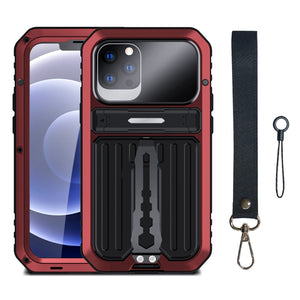 For iPhone 12 Pro Max Armor Shockproof Splash-proof Dust-proof Phone Case with Holder(Red)