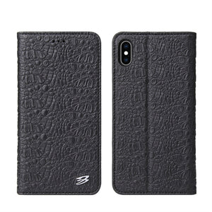 For iPhone X / XS Crocodile Texture PC + TPU Horizontal Flip Leather Case with Holder & Card Slots & Wallet(Black)