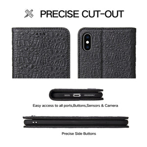 For iPhone X / XS Crocodile Texture PC + TPU Horizontal Flip Leather Case with Holder & Card Slots & Wallet(Black)