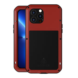 For iPhone 13 Pro Max LOVE MEI Metal Shockproof Waterproof Dustproof Protective Phone Case (Red)