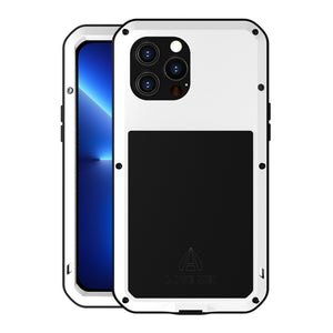 For iPhone 13 Pro Max LOVE MEI Metal Shockproof Waterproof Dustproof Protective Phone Case (White)