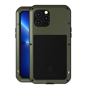 For iPhone 13 Pro Max LOVE MEI Metal Shockproof Waterproof Dustproof Protective Phone Case (Army Green)