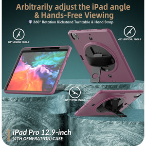 For iPad Pro 12.9 2022 / 2021 / 2020 / 2018 Shockproof TPU + PC Tablet Case with Holder & Pen Slot & Shoulder Strap(Dark Rose Red)