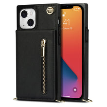 For iPhone 13 mini Cross-body Zipper Square Phone Case with Holder (Black)