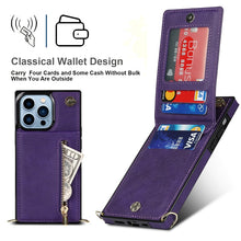 For iPhone 13 Pro Max Cross-body Zipper Square Phone Case with Holder (Purple)