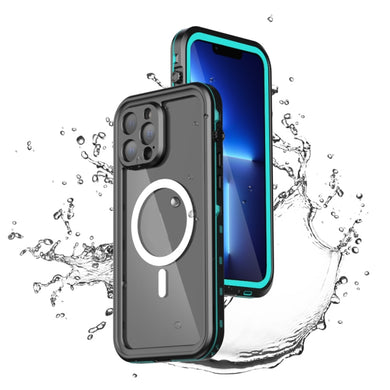 For iPhone 13 Pro Max PC + TPU + PET Shockproof Magsafe Waterproof Phone Case (Grass Blue)