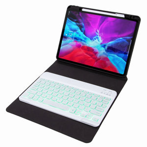 H-097S Monochrome Backlight Bluetooth Keyboard Leather Case with Rear Three-fold Holder For iPad 9.7 2018 & 2017(Purple)