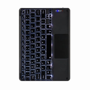 H-097CS Touch Backlight Bluetooth Keyboard Leather Case with Rear Three-fold Holder For iPad 9.7 2018 & 2017(Black)