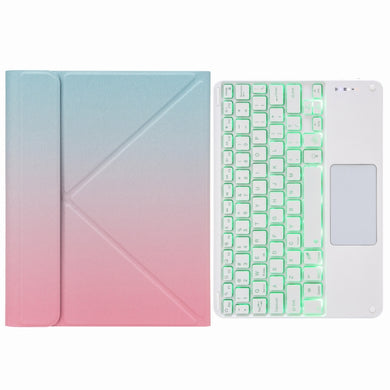 H-097CS Touch Backlight Bluetooth Keyboard Leather Case with Rear Three-fold Holder For iPad 9.7 2018 & 2017(Pink Blue)