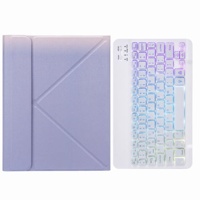 H-097S3 Tri-color Backlight Bluetooth Keyboard Leather Case with Rear Three-fold Holder For iPad 9.7 2018 & 2017(Purple)