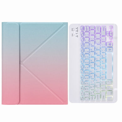 H-097S3 Tri-color Backlight Bluetooth Keyboard Leather Case with Rear Three-fold Holder For iPad 9.7 2018 & 2017(Pink Blue)