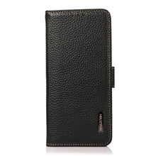 For iPhone 13 mini KHAZNEH Side-Magnetic Litchi Genuine Leather RFID Case (Black)