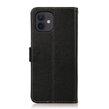 For iPhone 12 / 12 Pro KHAZNEH Side-Magnetic Litchi Genuine Leather RFID Case(Black)