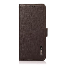 For iPhone 11 KHAZNEH Side-Magnetic Litchi Genuine Leather RFID Case (Brown)