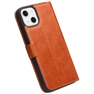 For iPhone 13 mini QIALINO Magnetic Buckle Leather Phone Case (Brown)