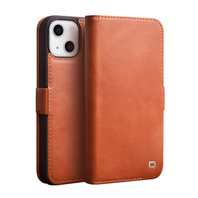 For iPhone 13 QIALINO Magnetic Buckle Leather Phone Case(Brown)