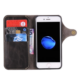 For iPhone 7 / 8 Denior Oil Wax Cowhide Magnetic Button Horizontal Flip Leather Case with Card Slots & Wallet(Black)