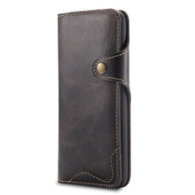 For iPhone X / XS Denior Oil Wax Cowhide Magnetic Button Horizontal Flip Leather Case with Card Slots & Wallet(Black)